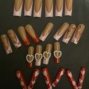 24 Pcs Red and Pink Heart Nail W/Strawberries & Pearl Heart BUY ONE GET ONE FREE